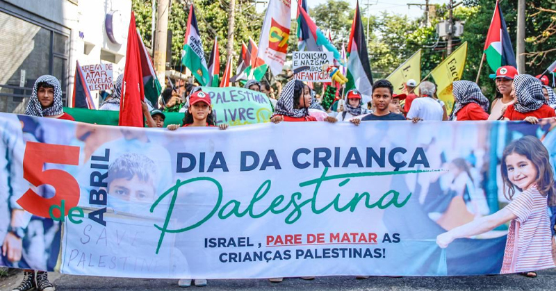 Movimentos populares celebram o “Dia da Criança Palestina” e protestam em frente ao consulado de Israel contra o genocídio do Povo Palestino