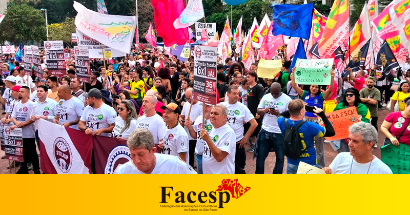 Ato no centro de SP defende conquistas históricas e a luta pelo fim da escala 6×1 e a redução da jornada de trabalho